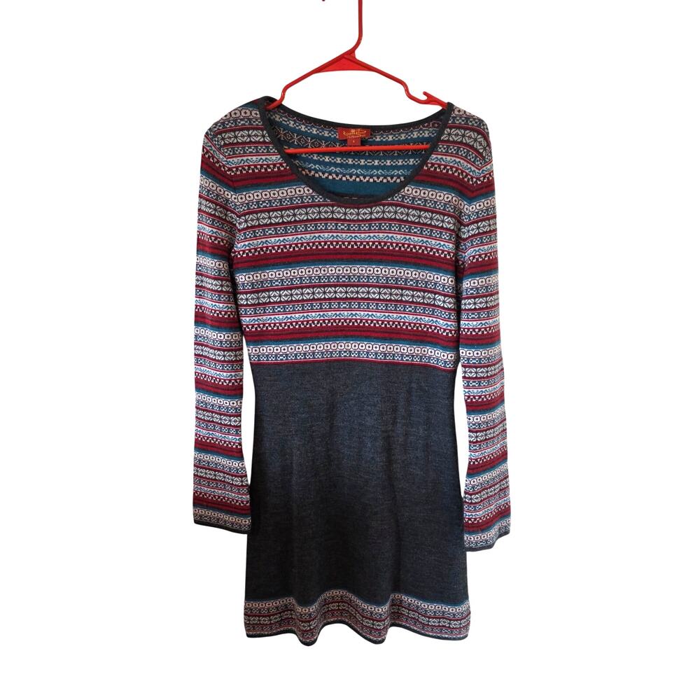 Krimson Klover Womens Merino Wool Fair Isle Sweater Dress Size Small Gray READ